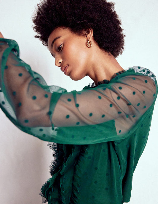 Frilled Tulle Blouse Emerald Night