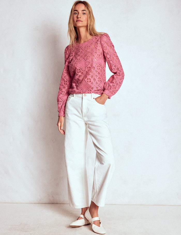 Lace Crew Neck Top Heather Rose