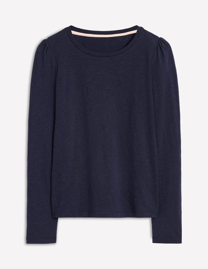 Cotton Crew Long Sleeve Top Navy