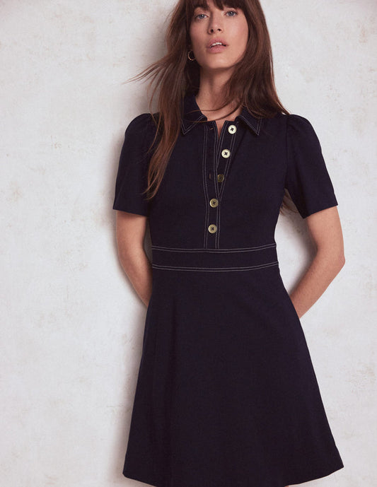 Nicolette Ponte Shirt Dress Navy