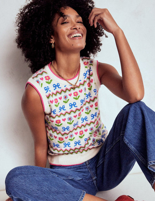 Edie Fair Isle Vest Oatmeal Melange, Flowers