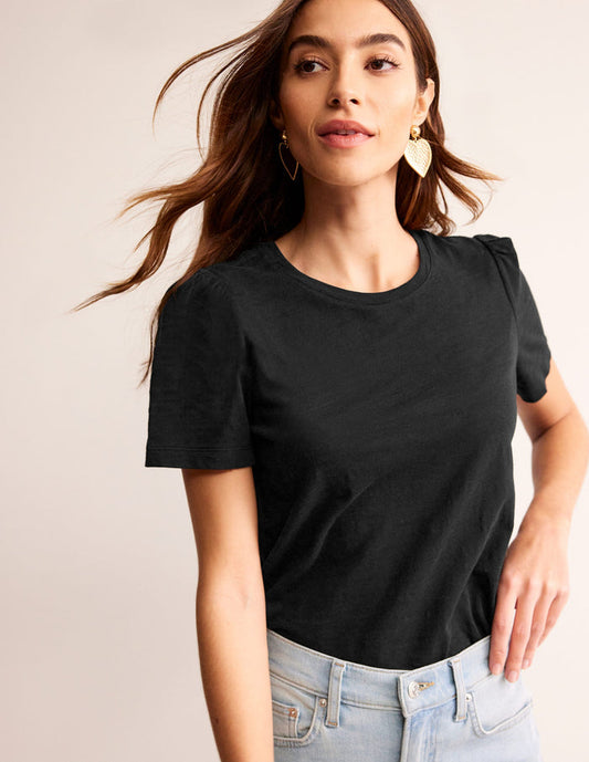 Cotton Puff Sleeve T-Shirt Black