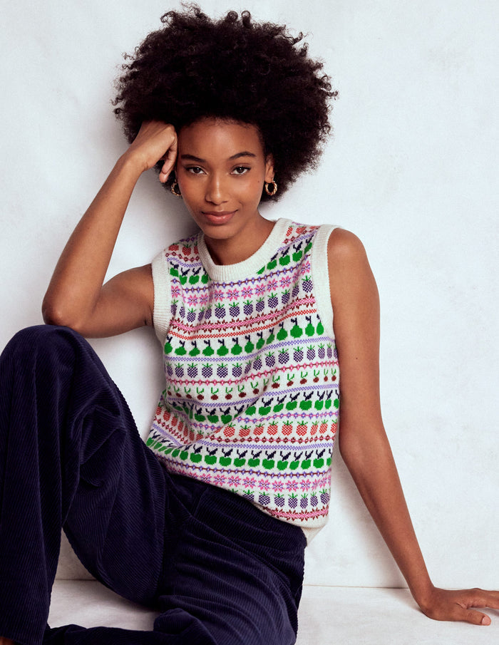 Edie Fair Isle Vest Ecru Marl, Fruit