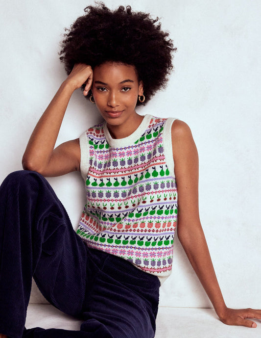 Edie Fair Isle Vest Ecru Marl, Fruit