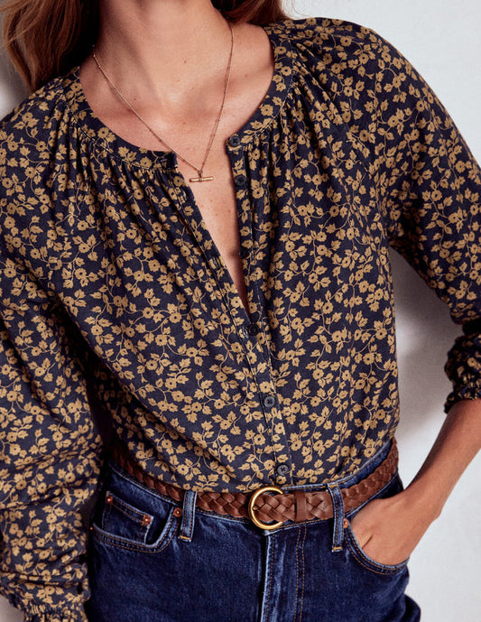 Isla Long Sleeve Jersey Shirt Hazelnut Brown, Delicate Vine