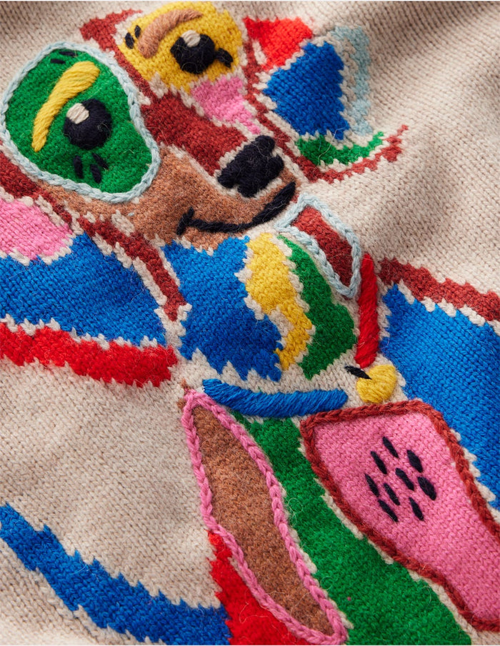 Natalie Embroidered Sweater Oatmeal Melange, Daschund