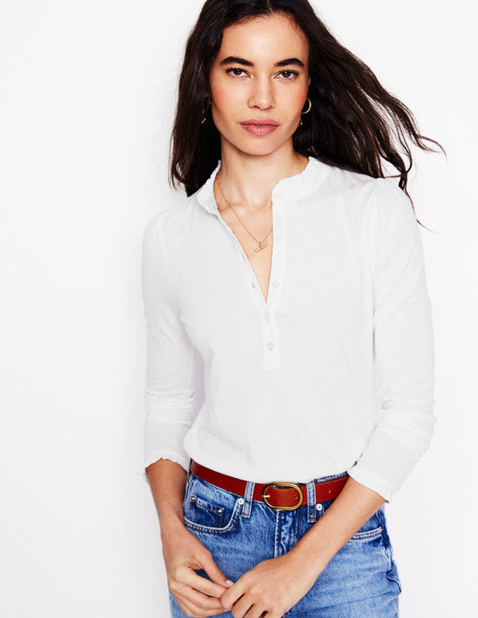 Supersoft Frill Henley Top White