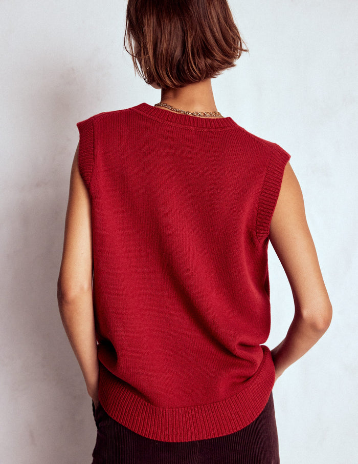 Marion Merino V-Neck Vest Red Blooded