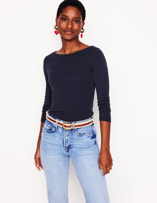 Essential Boat-Neck Jersey Top Navy