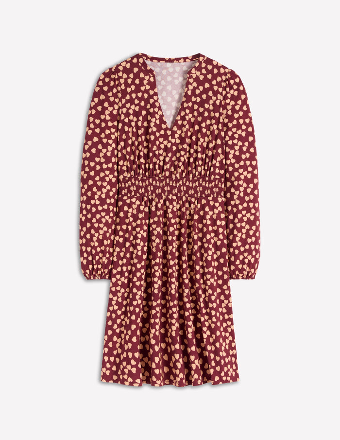 Sarah Short Jersey Dress Chestnut, Heart Cascade
