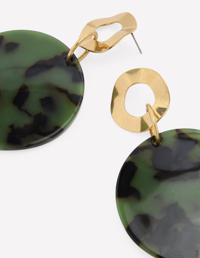 Resin Disc Earrings Olive Green