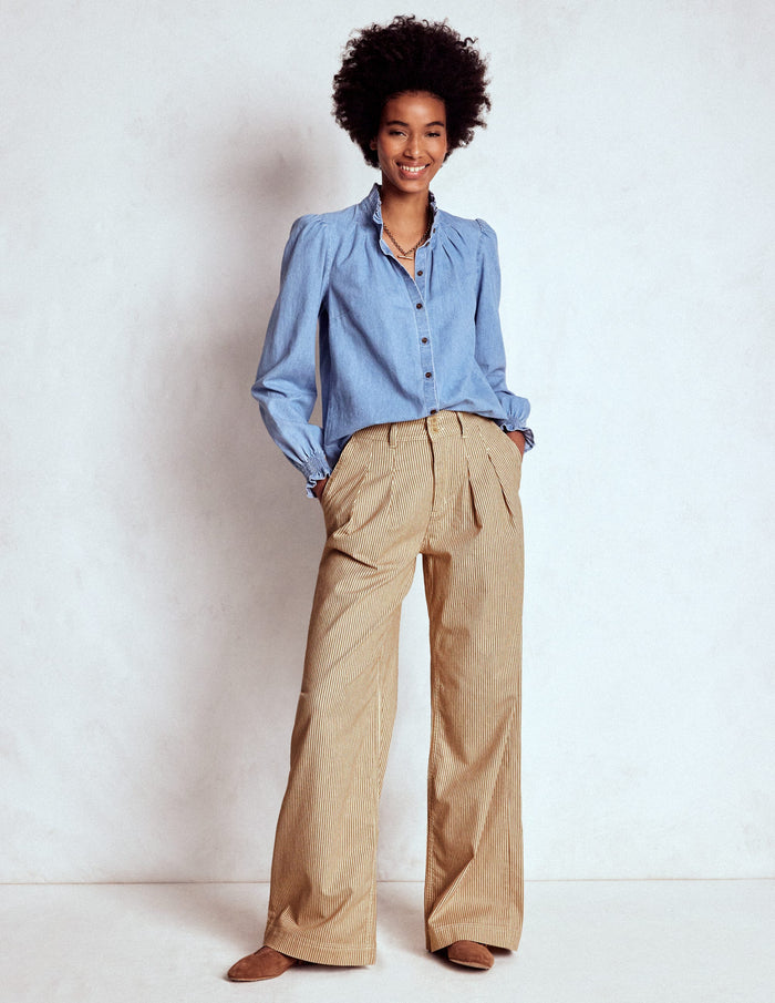 Brompton Wide Leg Pants Tan and Ecru Stripe