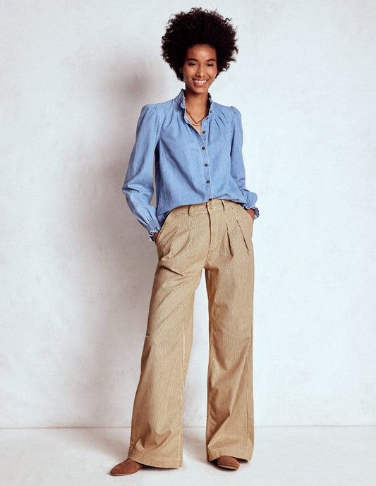Brompton Wide Leg Pants Tan and Ecru Stripe