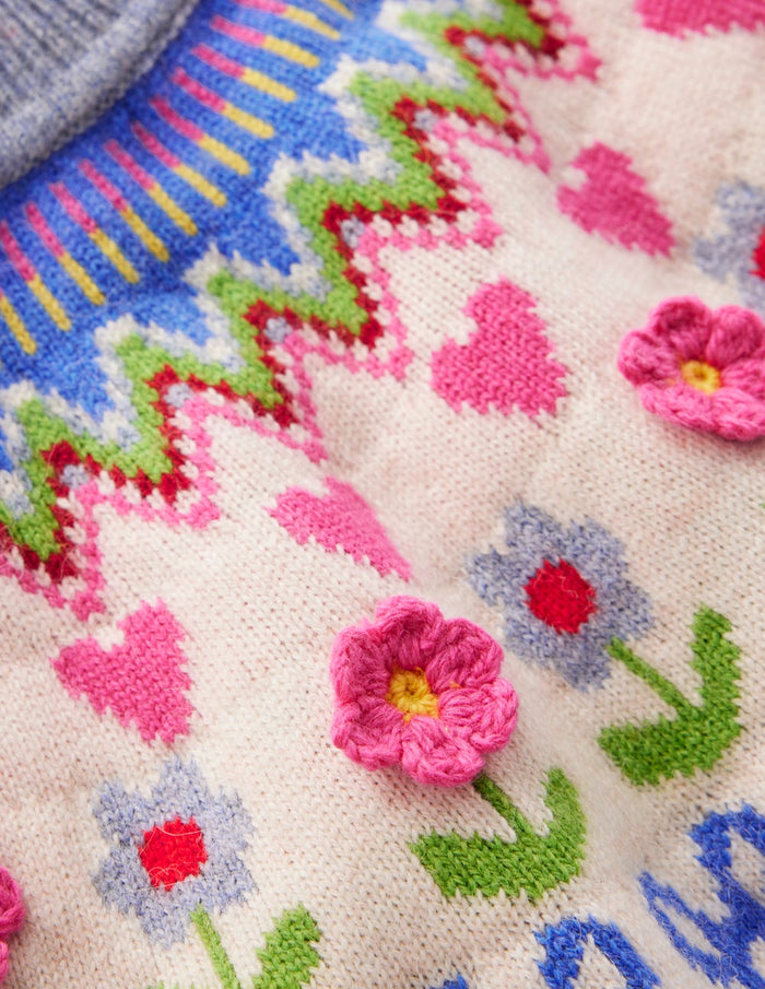 Edie Fair Isle Sweater Oatmeal Melange, Flowers