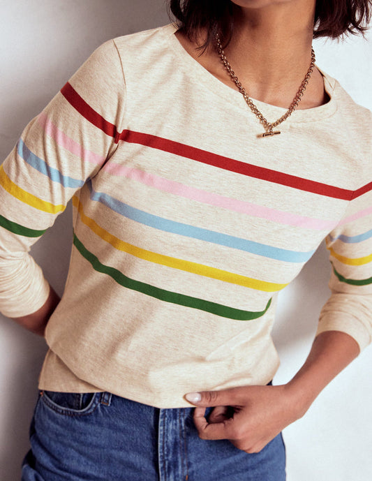 Olivia Long Sleeve Breton Oatmeal Marl Placed Breton
