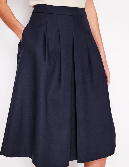 Pleat Detail Midi Skirt Navy