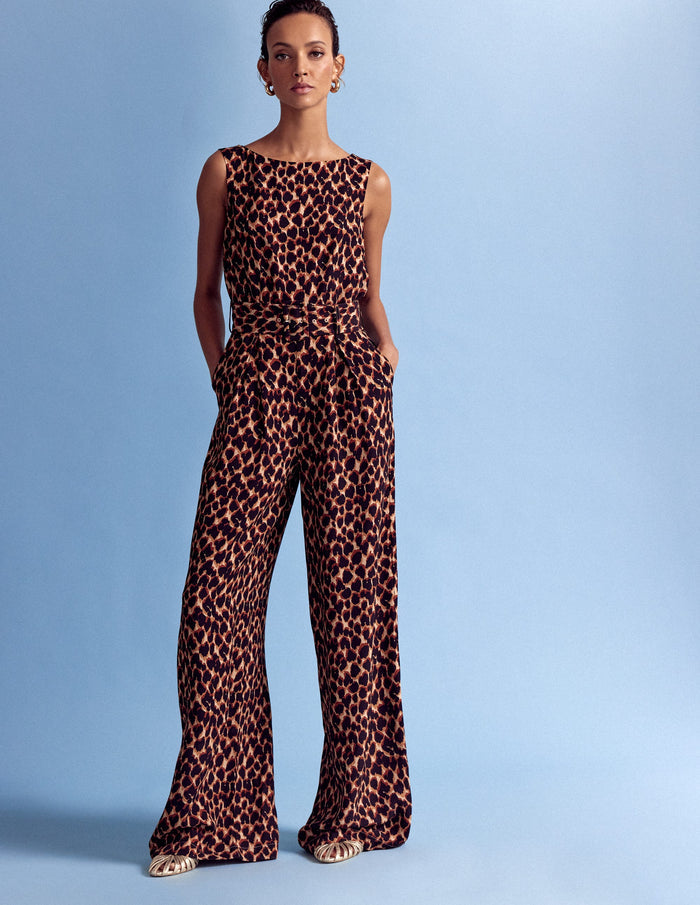 Gwen Slash Neck Jumpsuit Sand, Abstract Leopard Spot