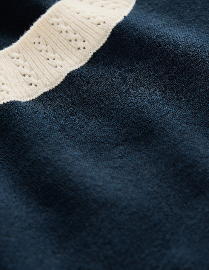 Emilia Cotton Crew T-shirt Navy, Warm Ivory