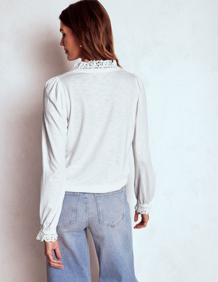 Aria Broderie Notch Neck Top White