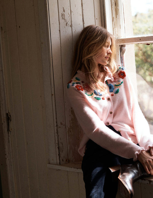 Embroidered Frill Cardigan Blooming Pink