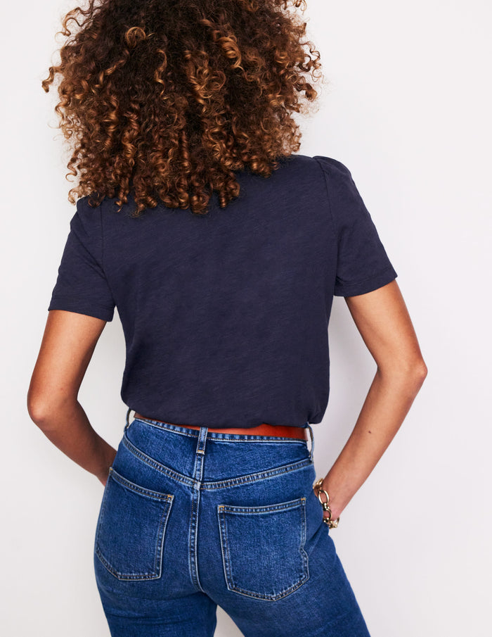 Cotton Puff Sleeve T-Shirt Navy