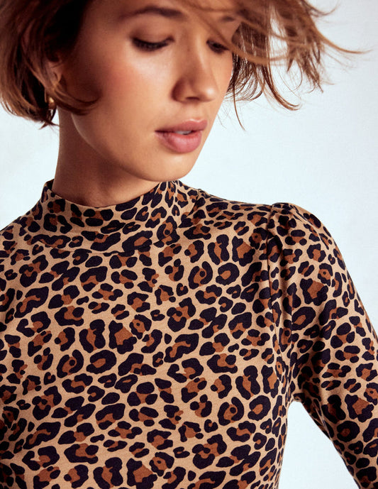 Puff Shoulder Jersey Top Multi, Cheetah Pop