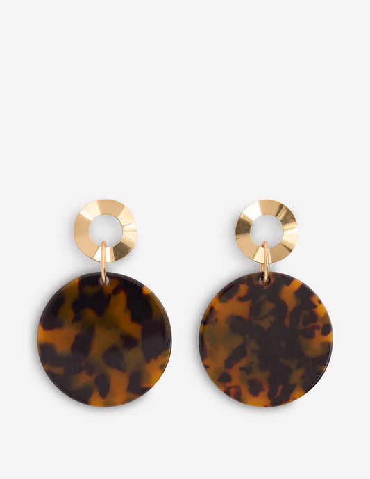 Resin Disc Earrings Brown Tort