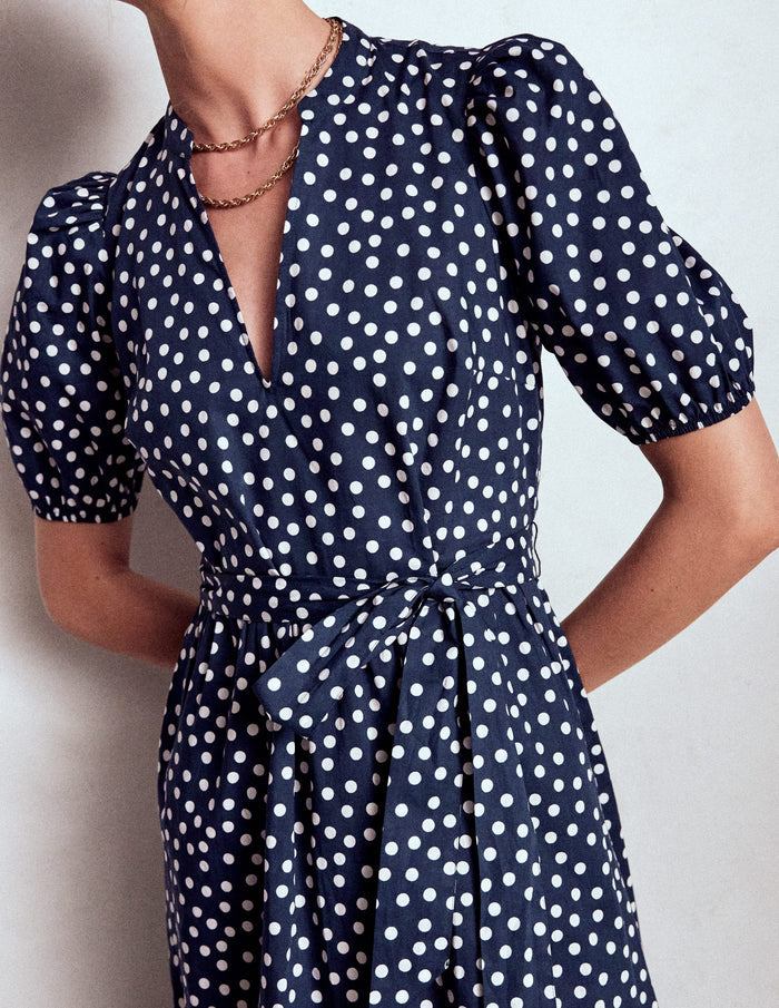 Christabel Cotton Midi Dress French Navy, Painted Dot