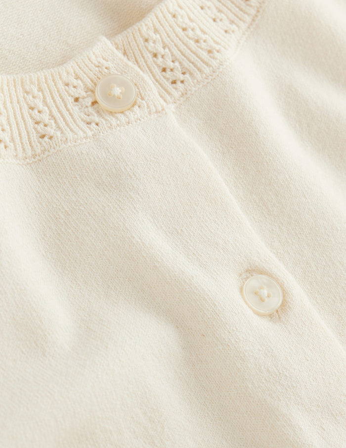 Emilia Cotton Crew Cardigan Warm Ivory
