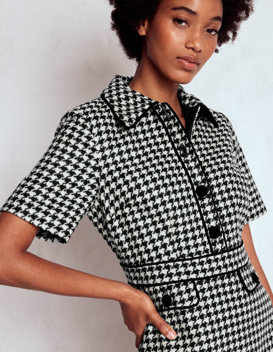 Eda Wool Shift Dress Black Dogstooth
