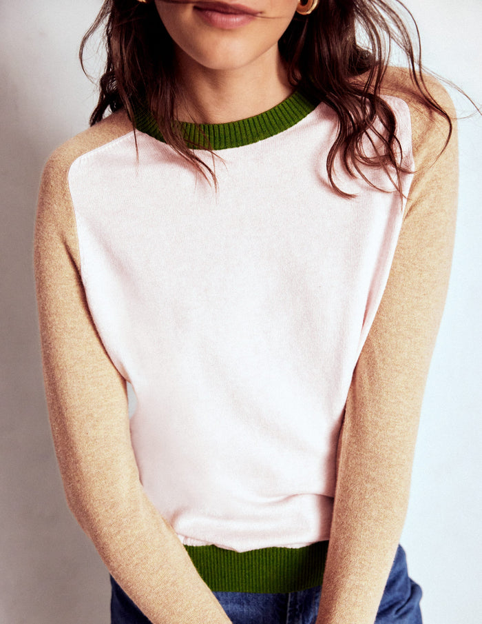 Meg Saddle Sleeve Sweater Pink, Green Colour Block