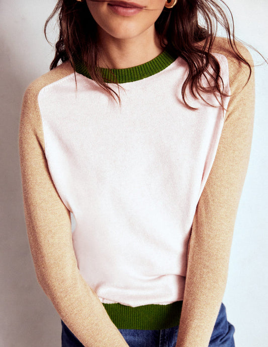 Meg Saddle Sleeve Sweater Pink, Green Colour Block