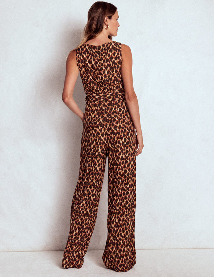 Gwen Slash Neck Jumpsuit Sand, Abstract Leopard Spot