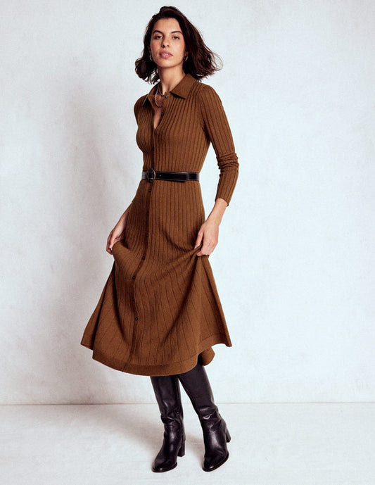 Rachel Knitted Shirt Dress Raw Umber