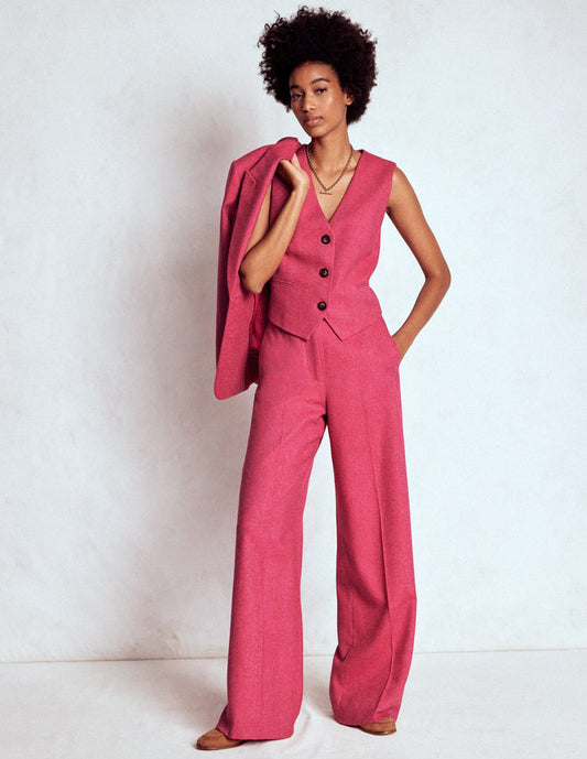 Wool Herringbone Waistcoat Pink Herringbone