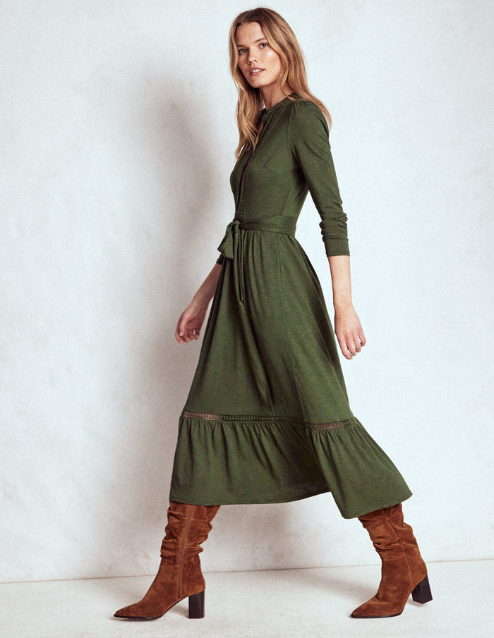 Edwina Jersey Shirt Dress Kale Leaf