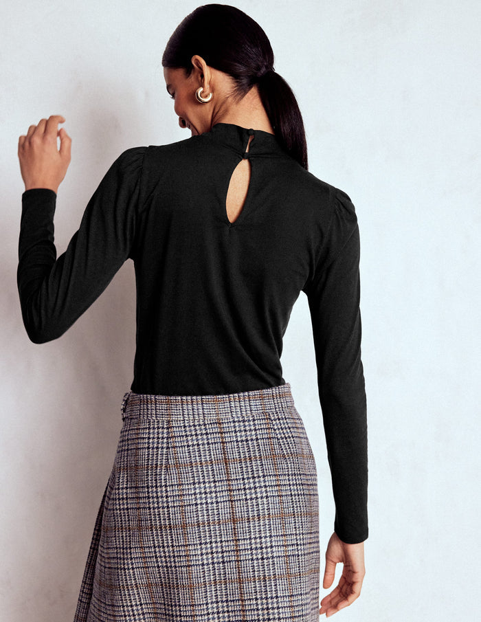 Puff Shoulder Jersey Top Black