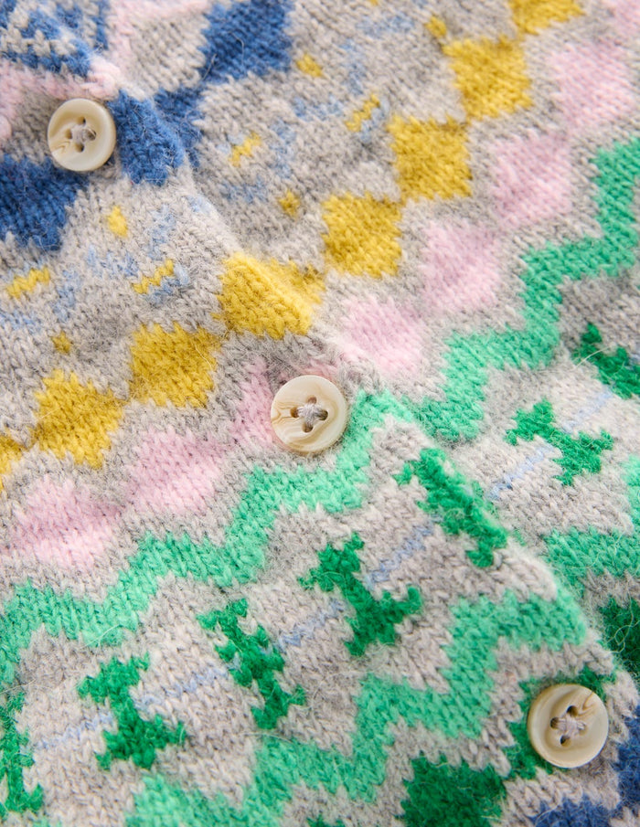 Fae Fair Isle Frilled Cardigan Grey Melange