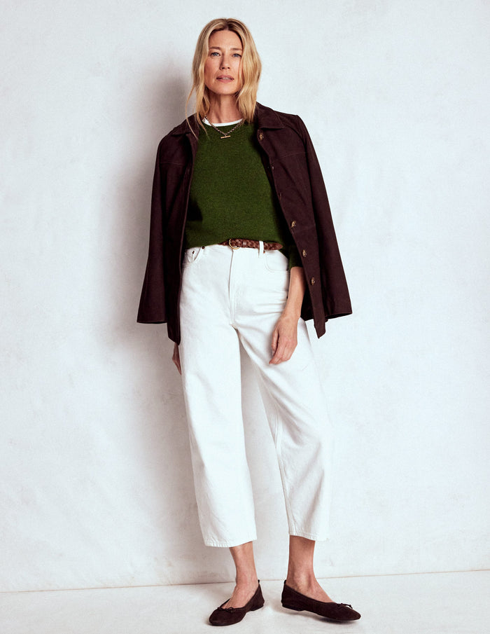 Eva Cashmere Crew Neck Sweater Leaf Green Melange