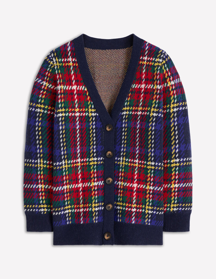 Quinn Boyfriend Cardigan Navy, Green and Red Check