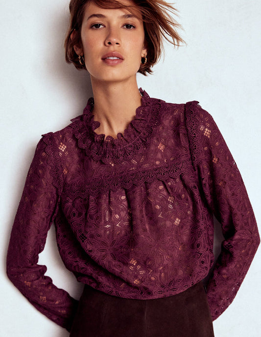 Lace Trim Detail Top Deep Wisteria