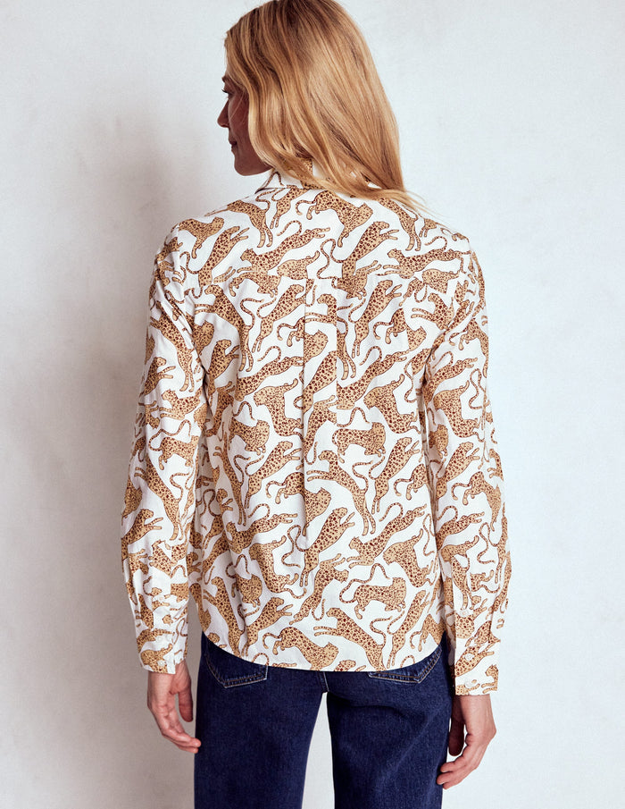 Sienna Cotton Shirt Ivory, Leaping Leopard