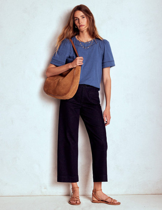 Mila Lace Trim Top Denim Blue
