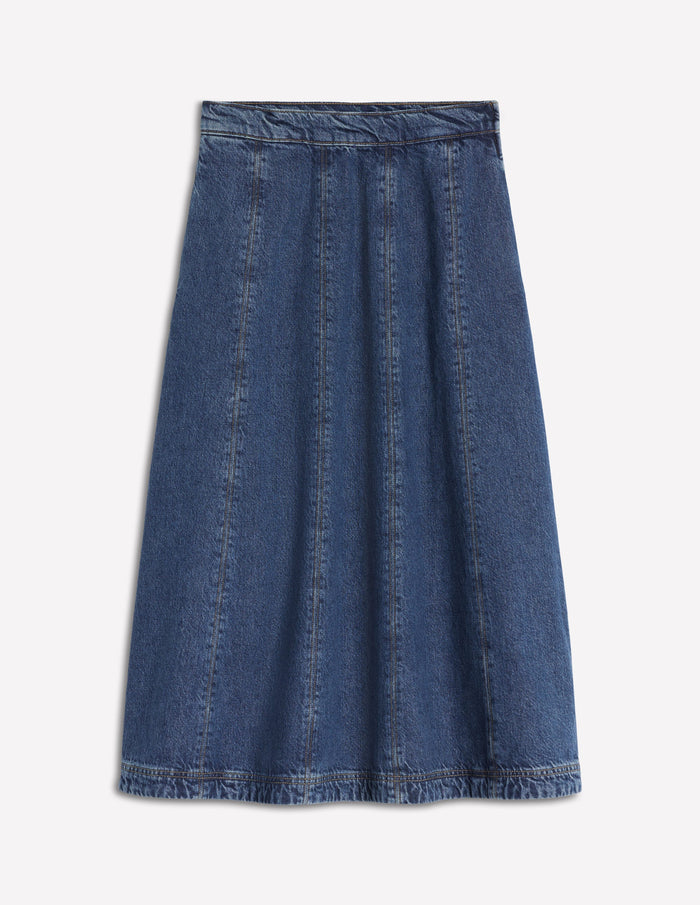 Joy Panelled Denim Skirt Mid Wash
