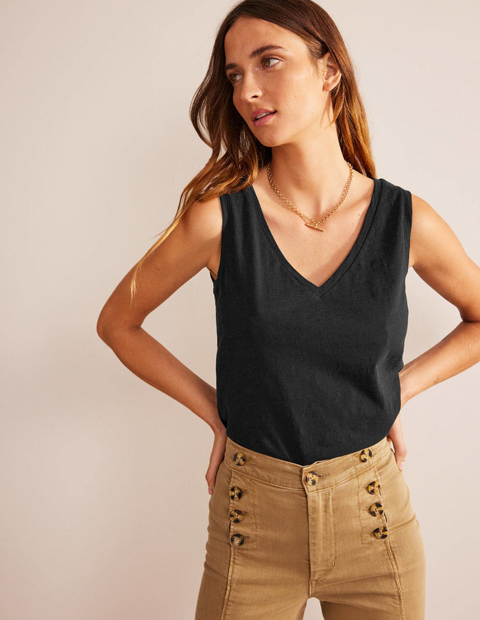 Regular V-neck Slub Vest Black
