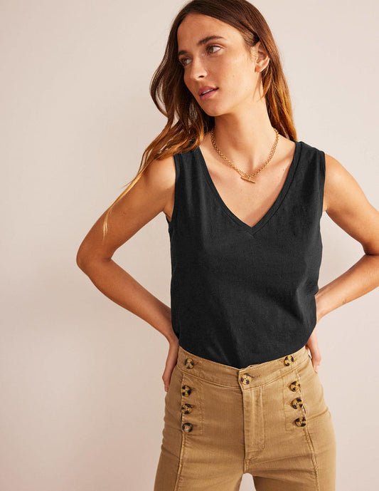 Regular V-neck Slub Vest Black