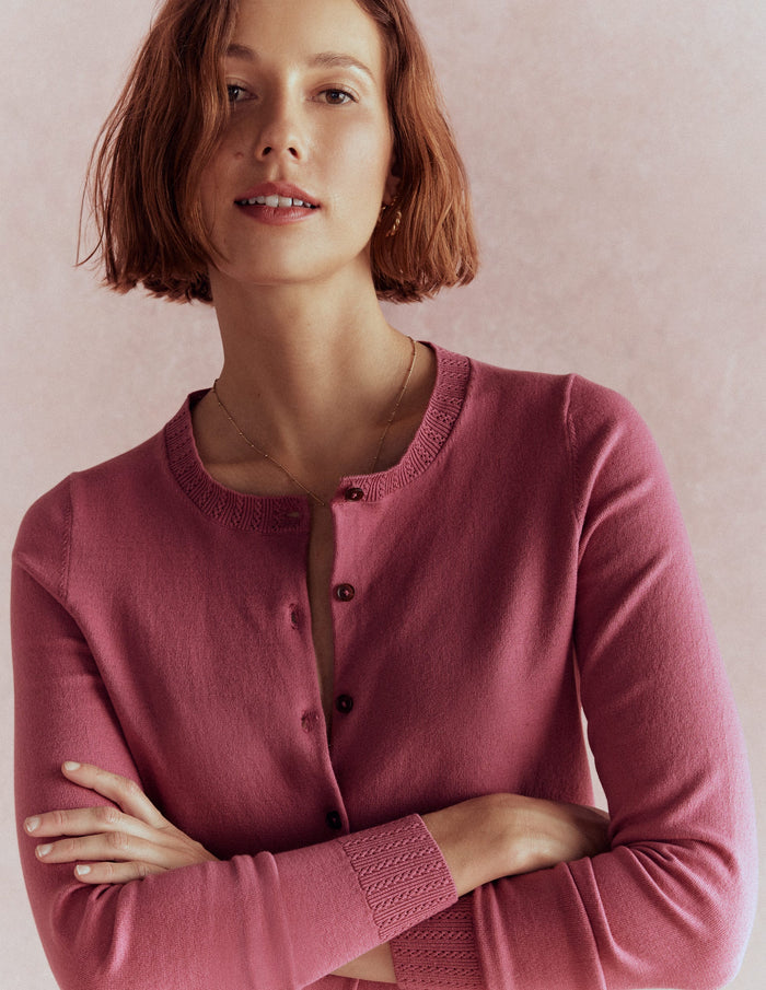 Emilia Cotton Crew Cardigan Pink Heather