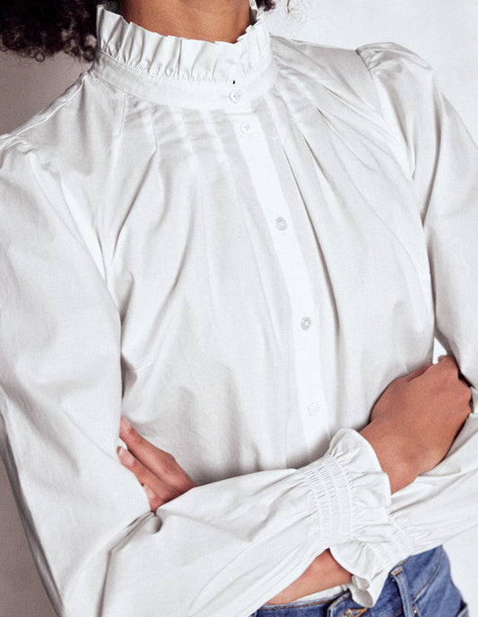 Lorna Pleated Cotton Top White