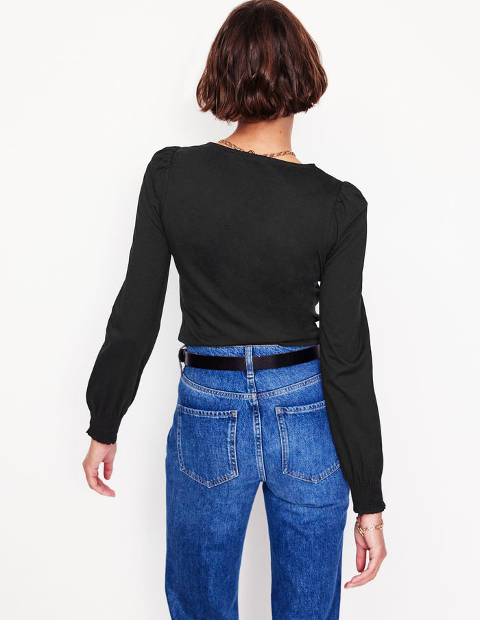 Smocked Cuff Supersoft Top Black