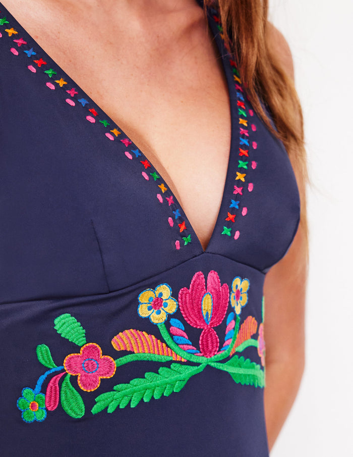 Embroidered Swimsuit Navy